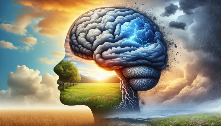 Human head shape showing the human mind with a nature background, linked to the blog post "Transform Your Mindset: Mastering Your Thoughts with Awareness."