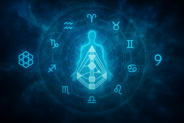 AI-generated visual representing Human Design as a structural identity map in the work of Renata Clarke.