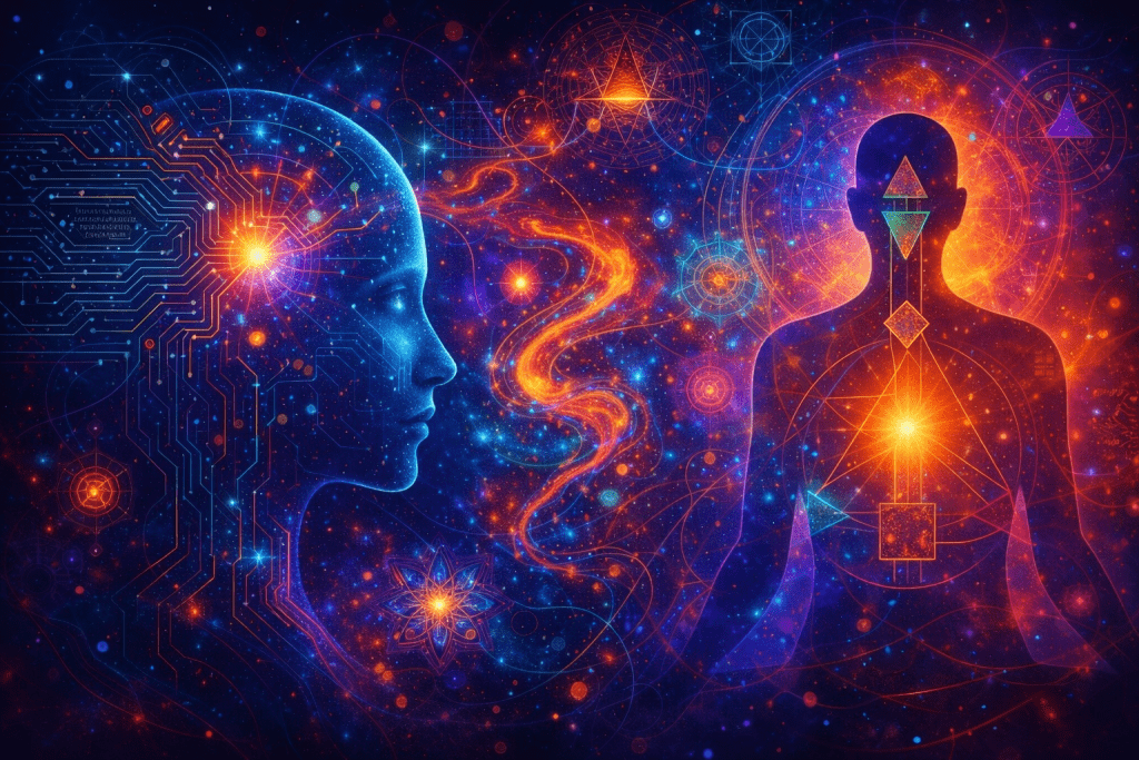 Multidimensional representation of identity expansion within consciousness, illustrating inner reorganisation and awareness growth by Renata Clarke.