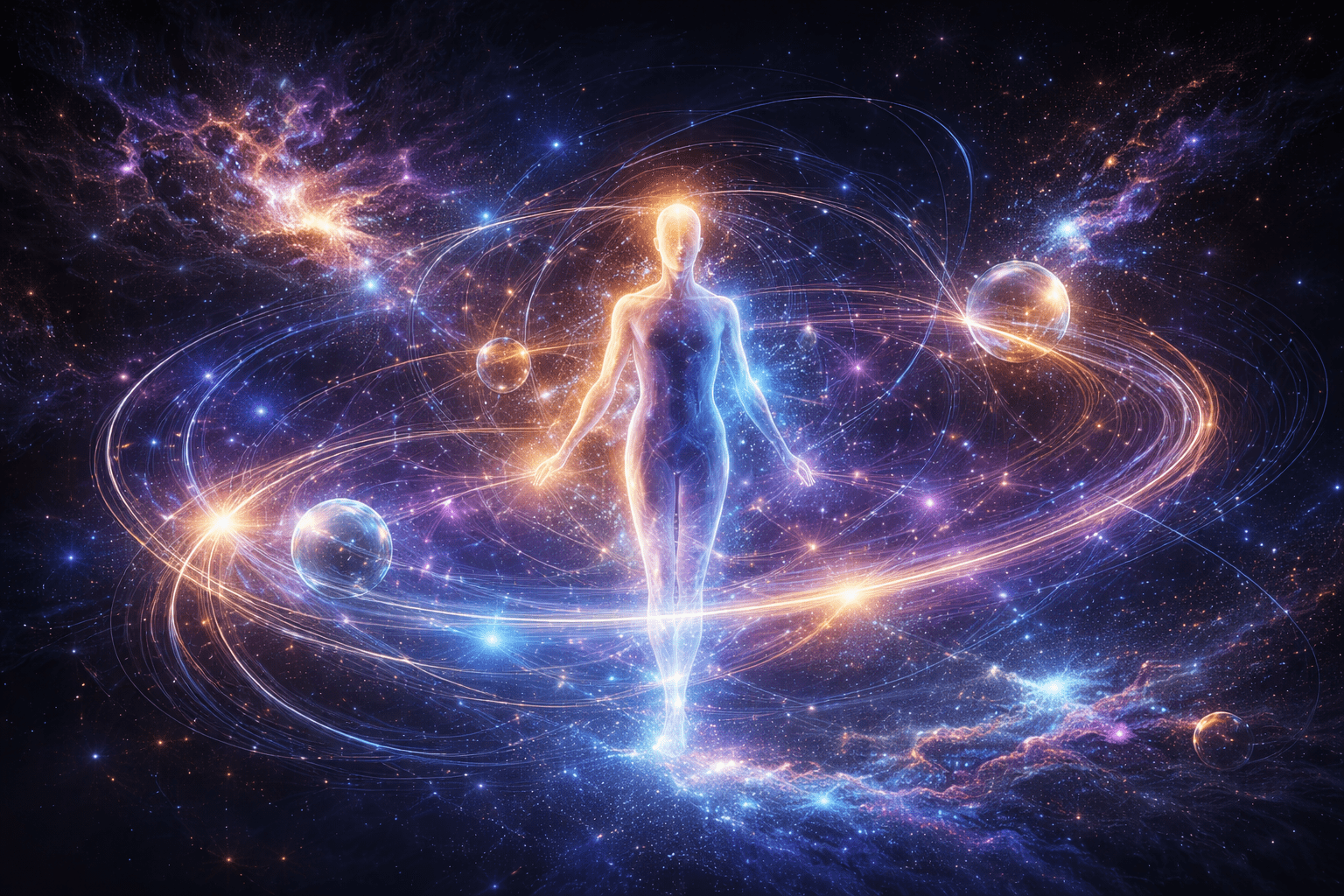 Cosmic visual representing consciousness expansion and identity reorganisation in the work of Renata Clarke.