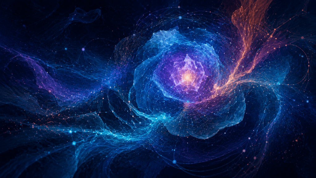 Layered crystalline core and dynamic networks representing Renata Clarke’s identity theory, Structural Identity Core and developing conceptual models.